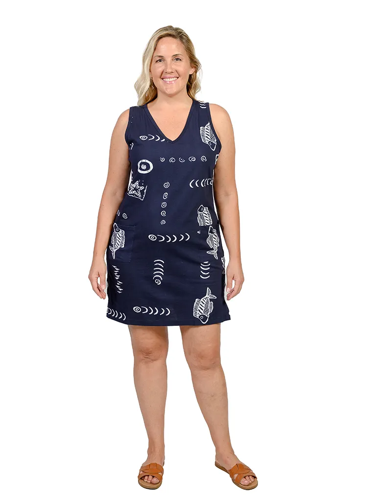 Printed V-neck Cotton Tank short dress