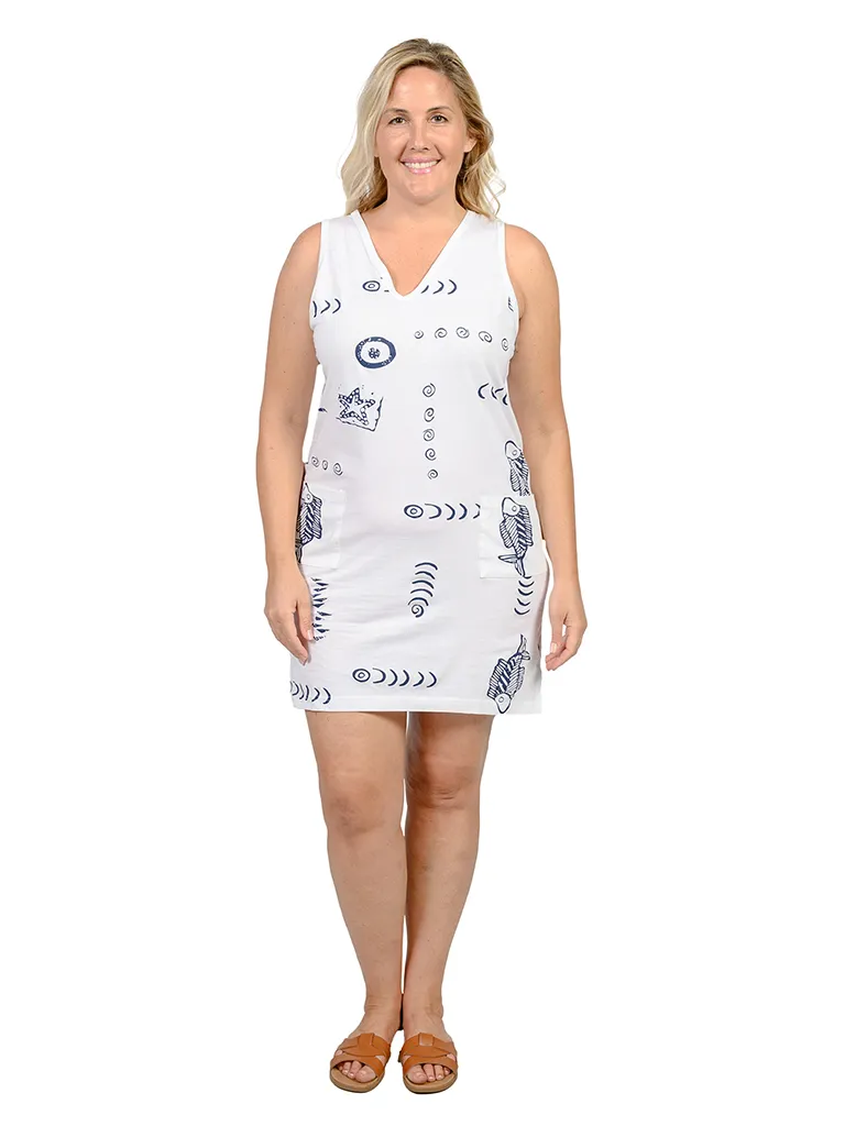 Printed V-neck Cotton Tank short dress