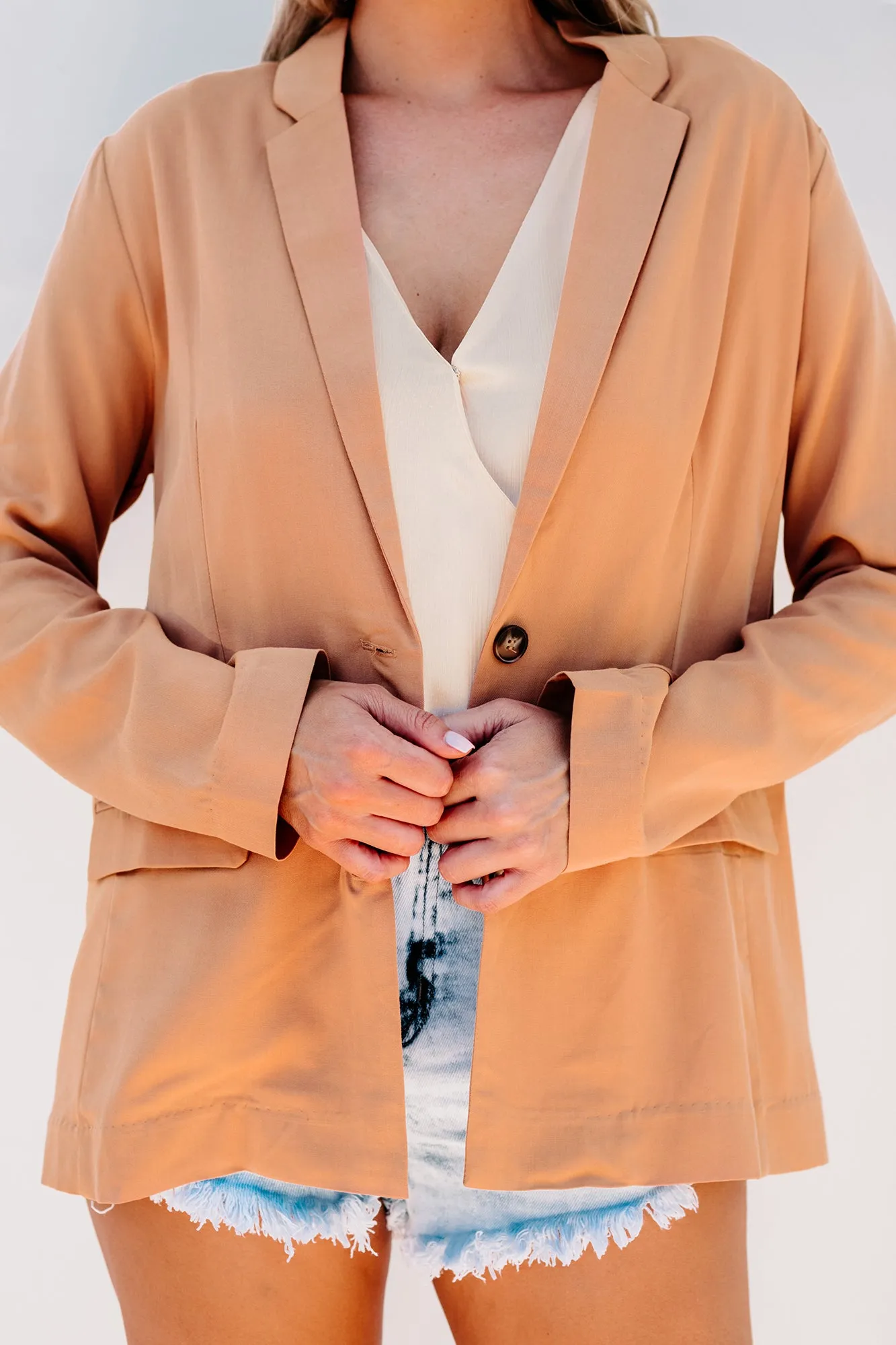 Promotion Time Lightweight Button-Front Blazer (Apricot)