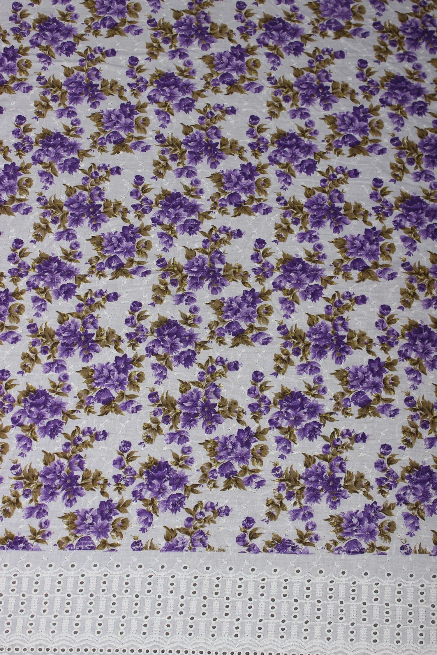 Purple & White Chikankari Work Printed Fabric