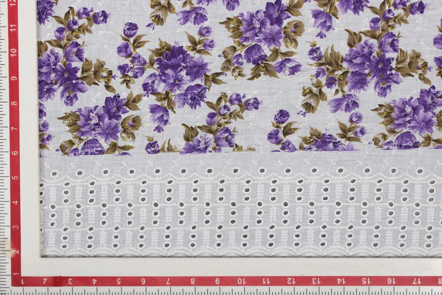 Purple & White Chikankari Work Printed Fabric