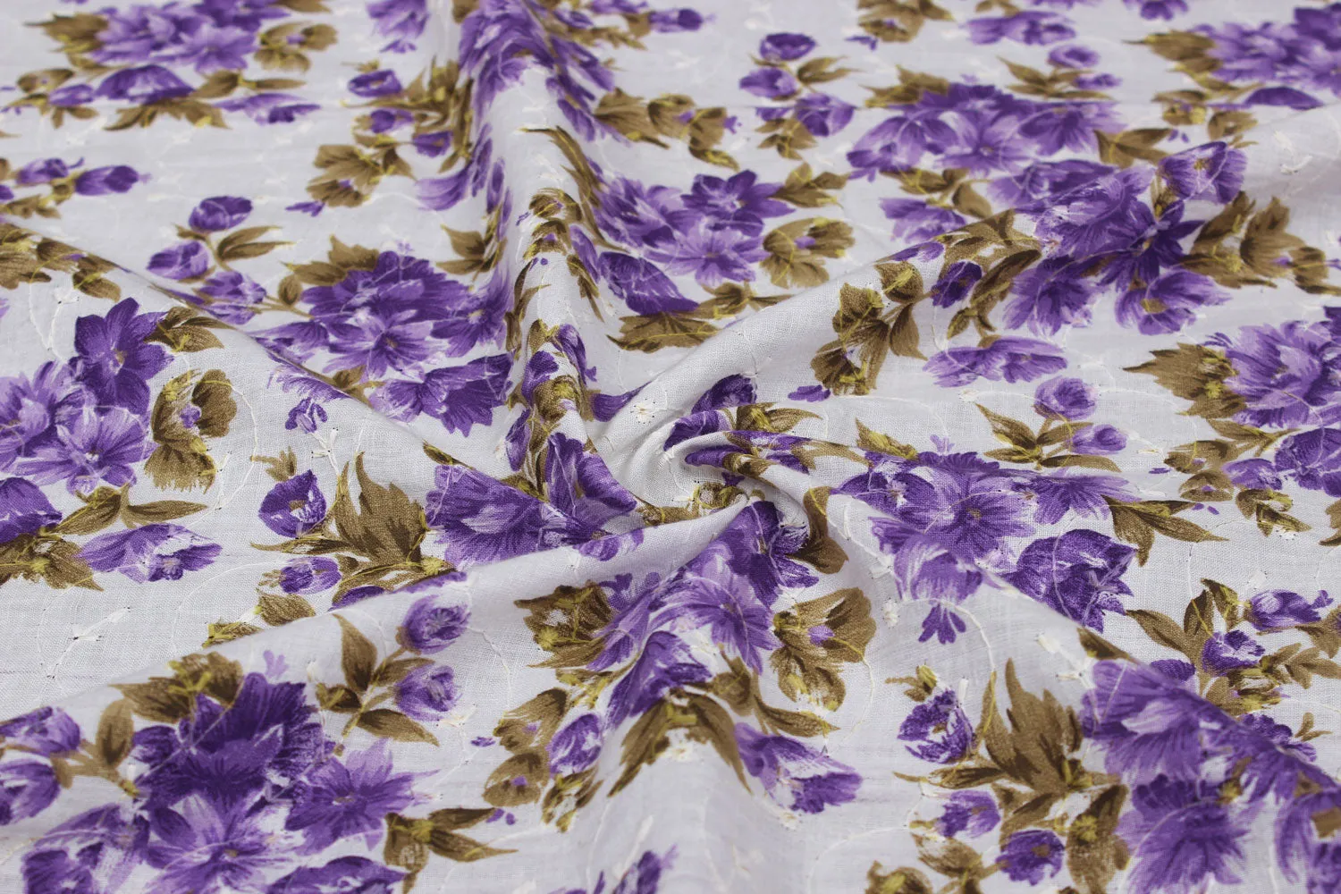 Purple & White Chikankari Work Printed Fabric