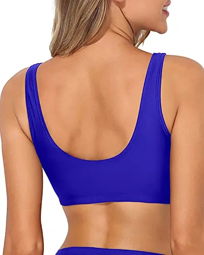 Push Up Scoop Neck Sports Bra Bikini Top For Teen Girls-Royal Blue