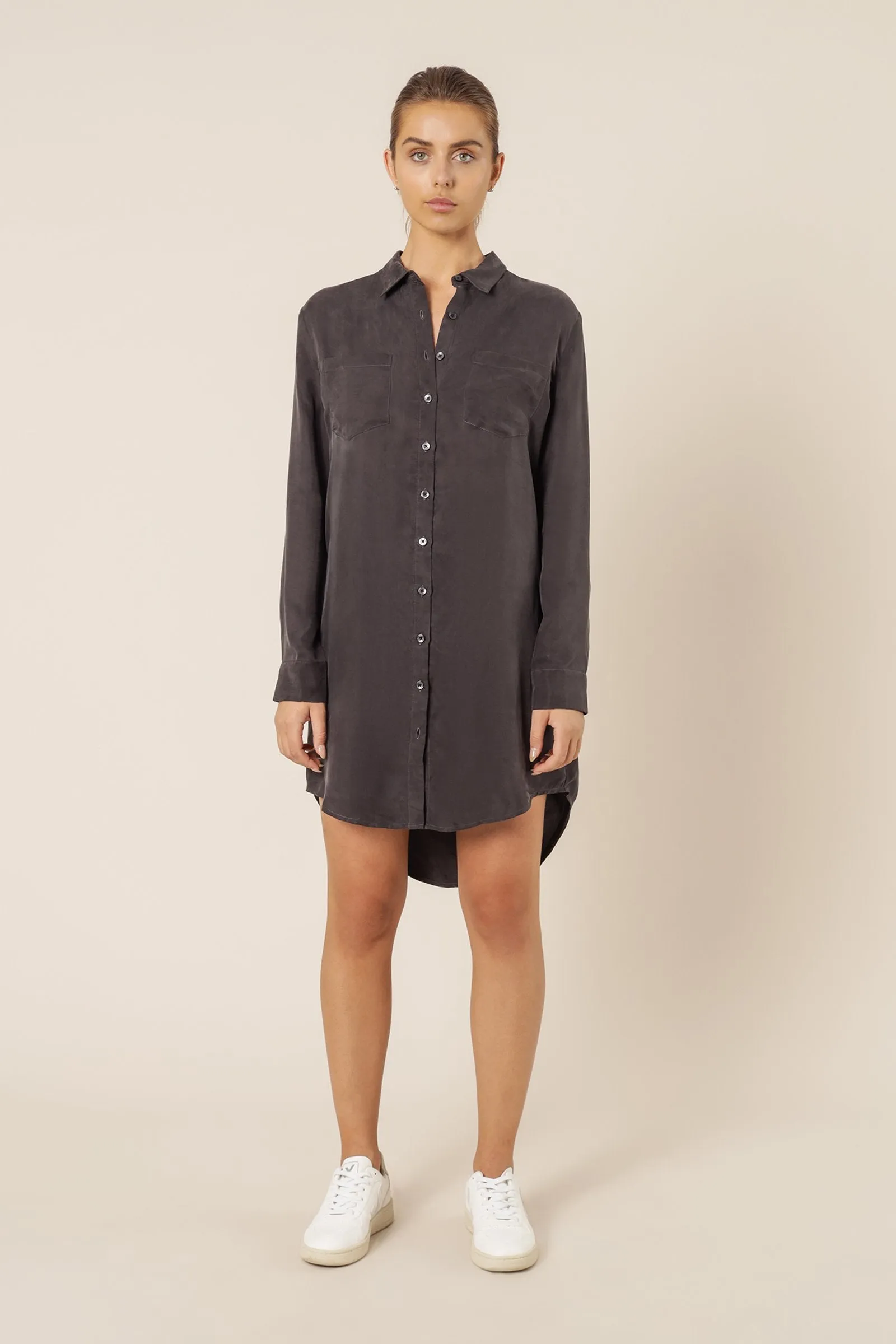 Reese Cupro Shirt Dress- Coal