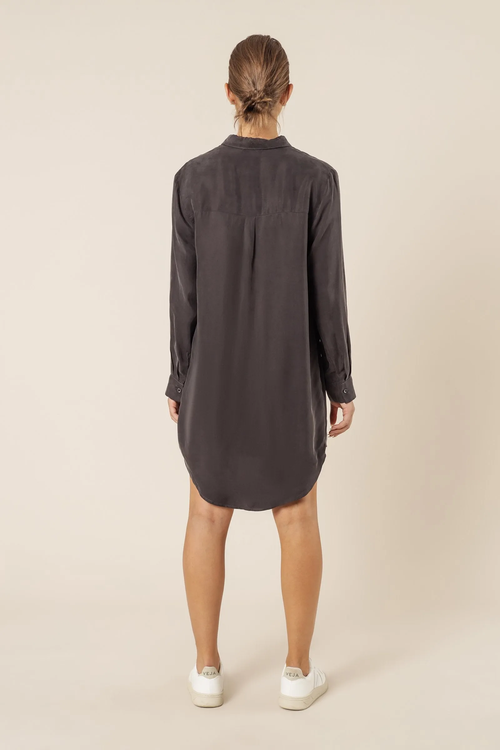 Reese Cupro Shirt Dress- Coal