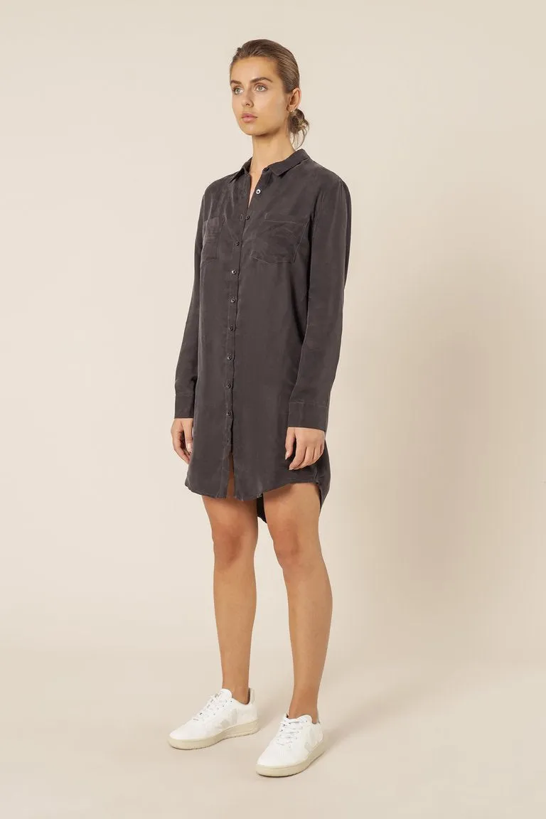 Reese Cupro Shirt Dress- Coal