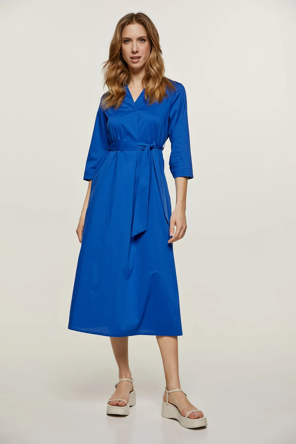 Royal Blue Midi Dress with Belt