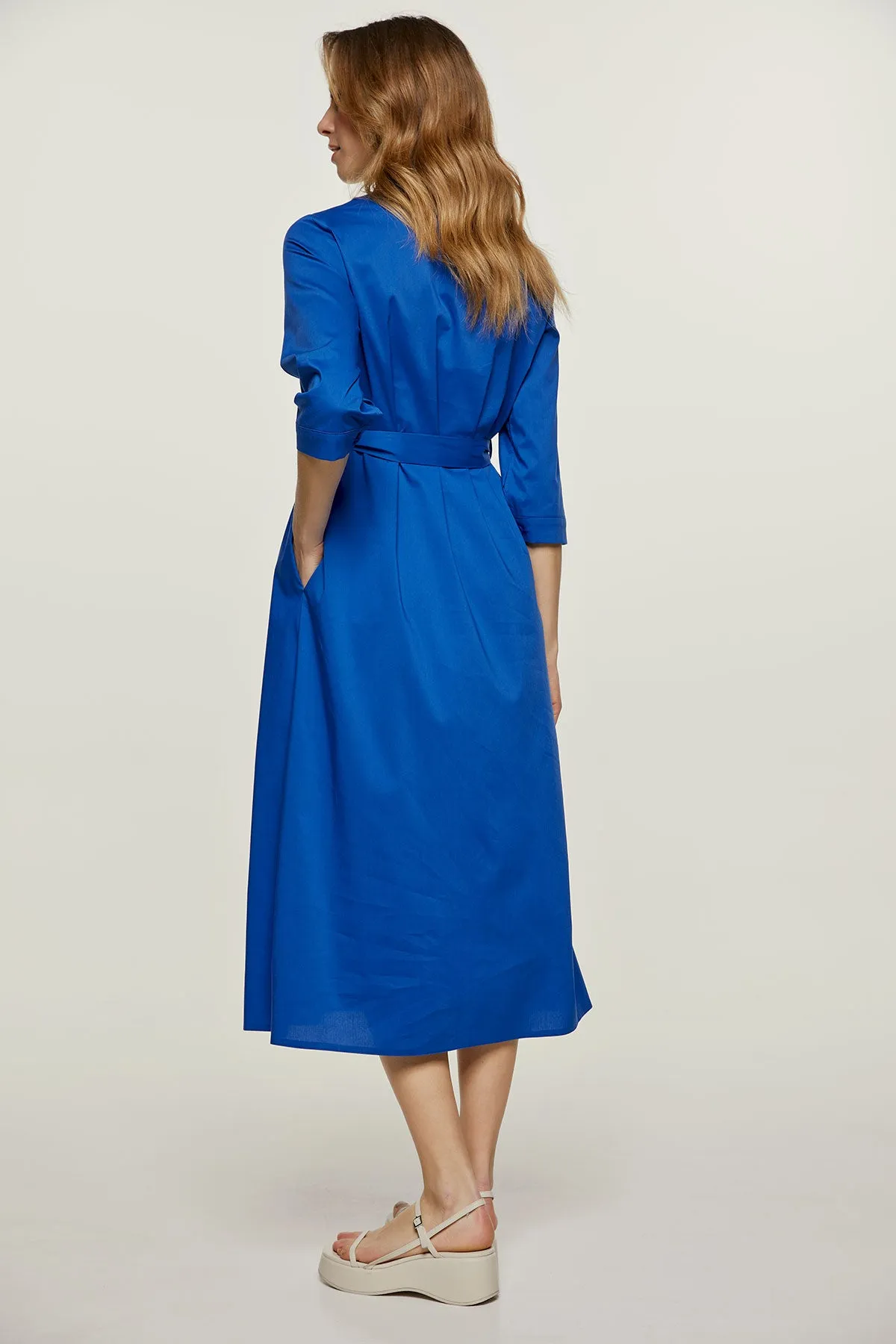 Royal Blue Midi Dress with Belt