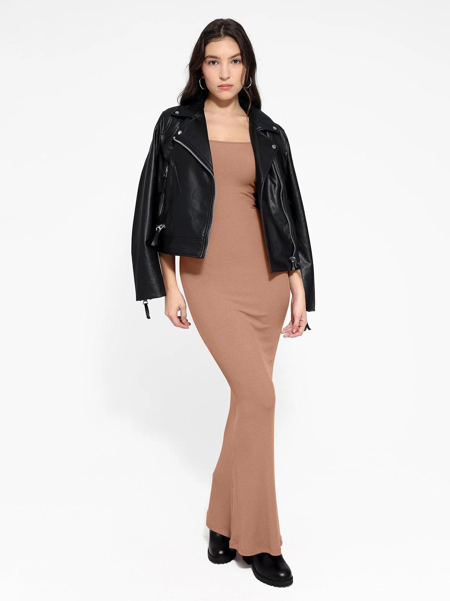 Shapewear Square Neck Long Sleeve Slimming Modal Maxi Dress