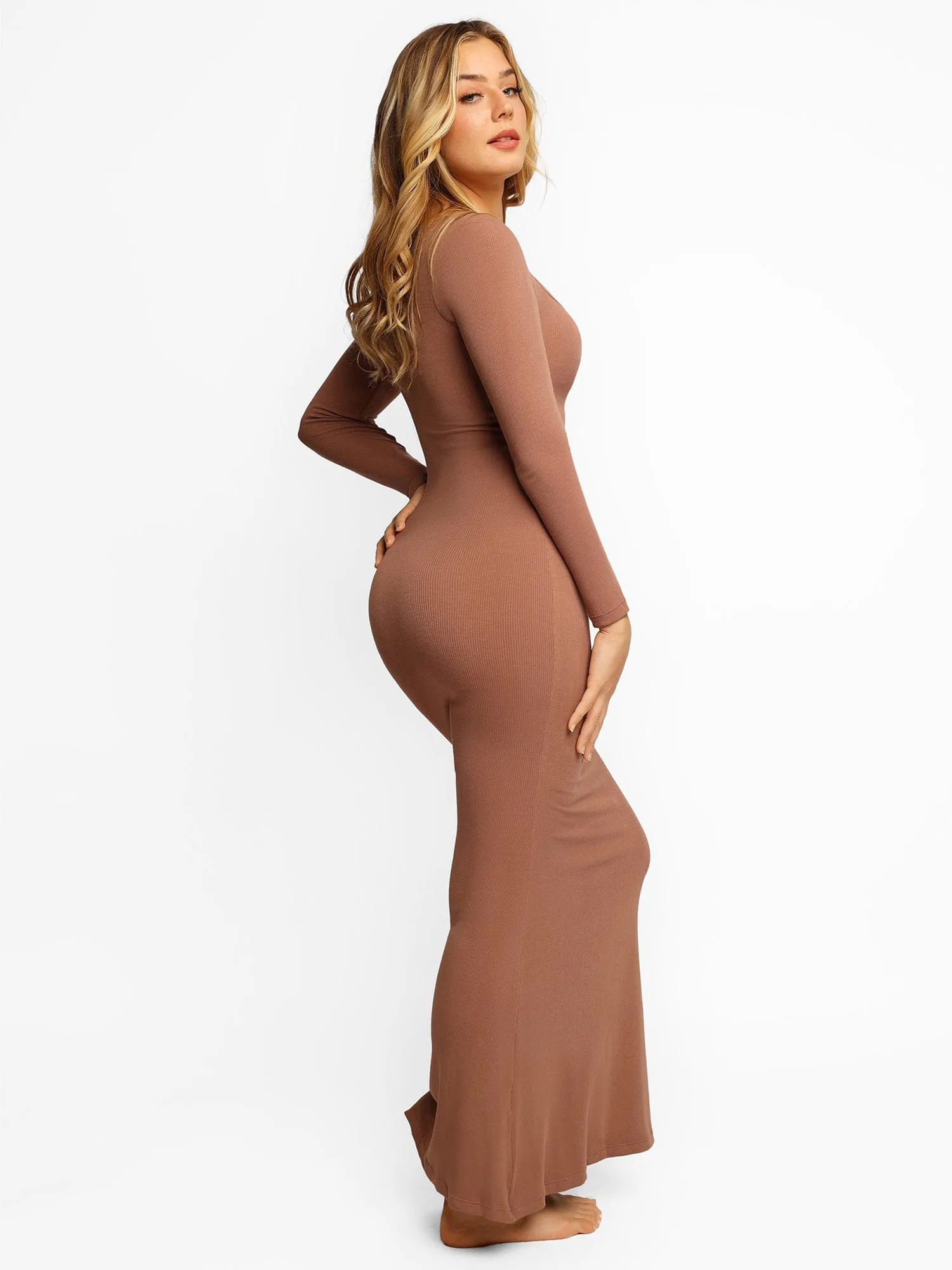 Shapewear Square Neck Long Sleeve Slimming Modal Maxi Dress