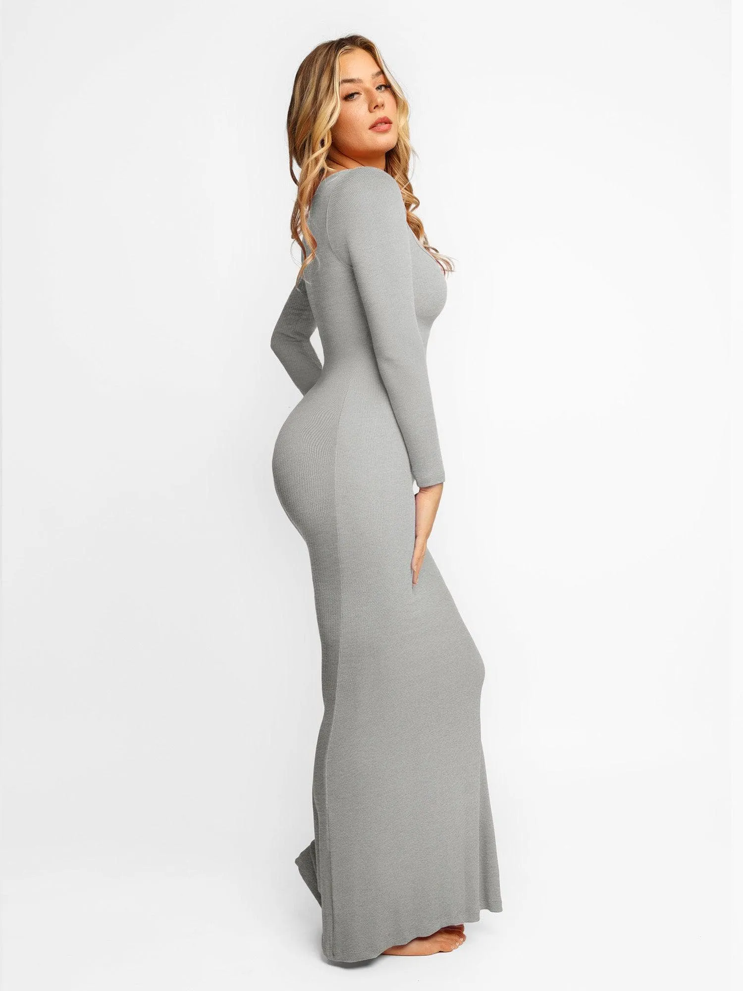 Shapewear Square Neck Long Sleeve Slimming Modal Maxi Dress