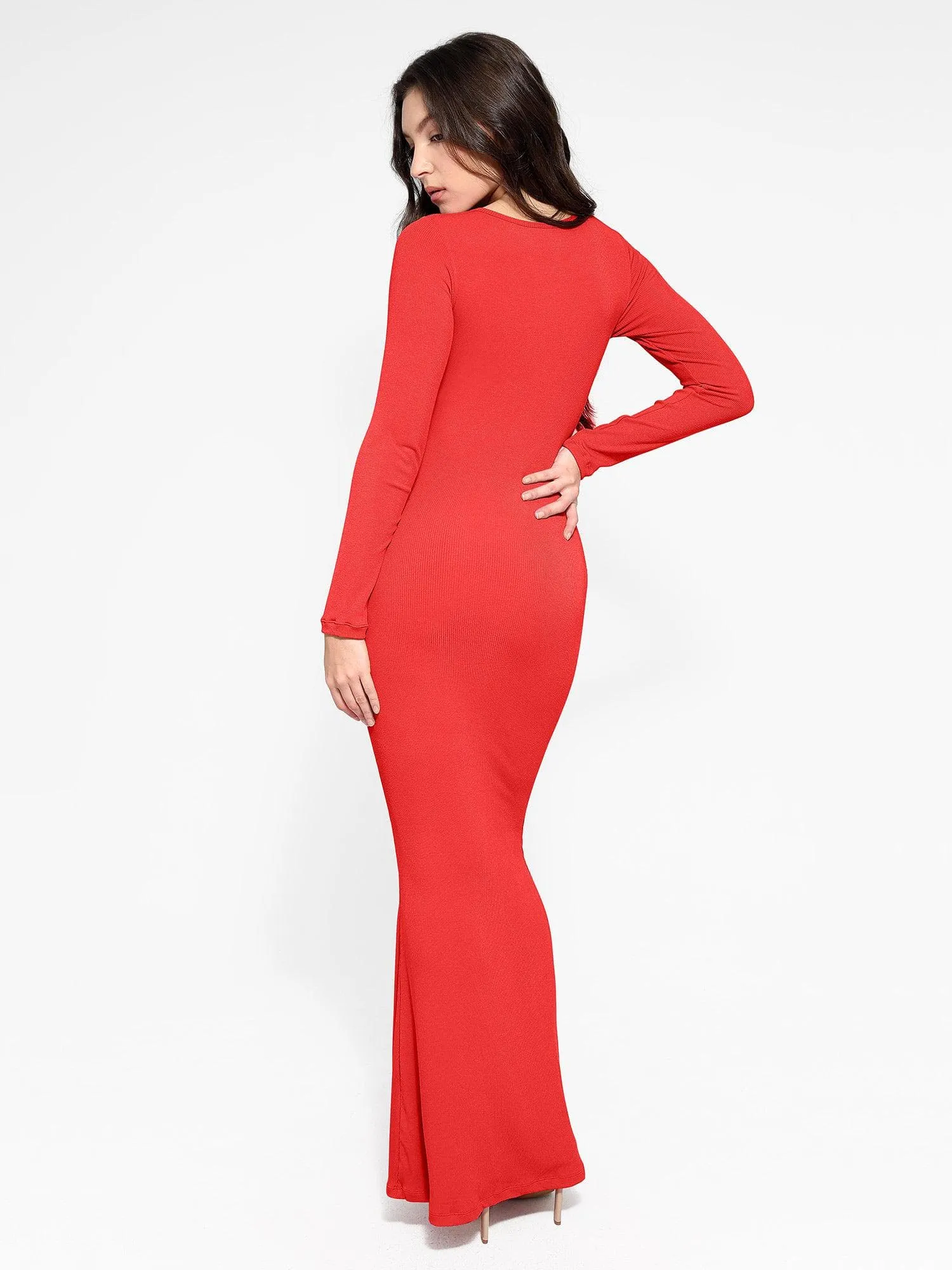 Shapewear Square Neck Long Sleeve Slimming Modal Maxi Dress