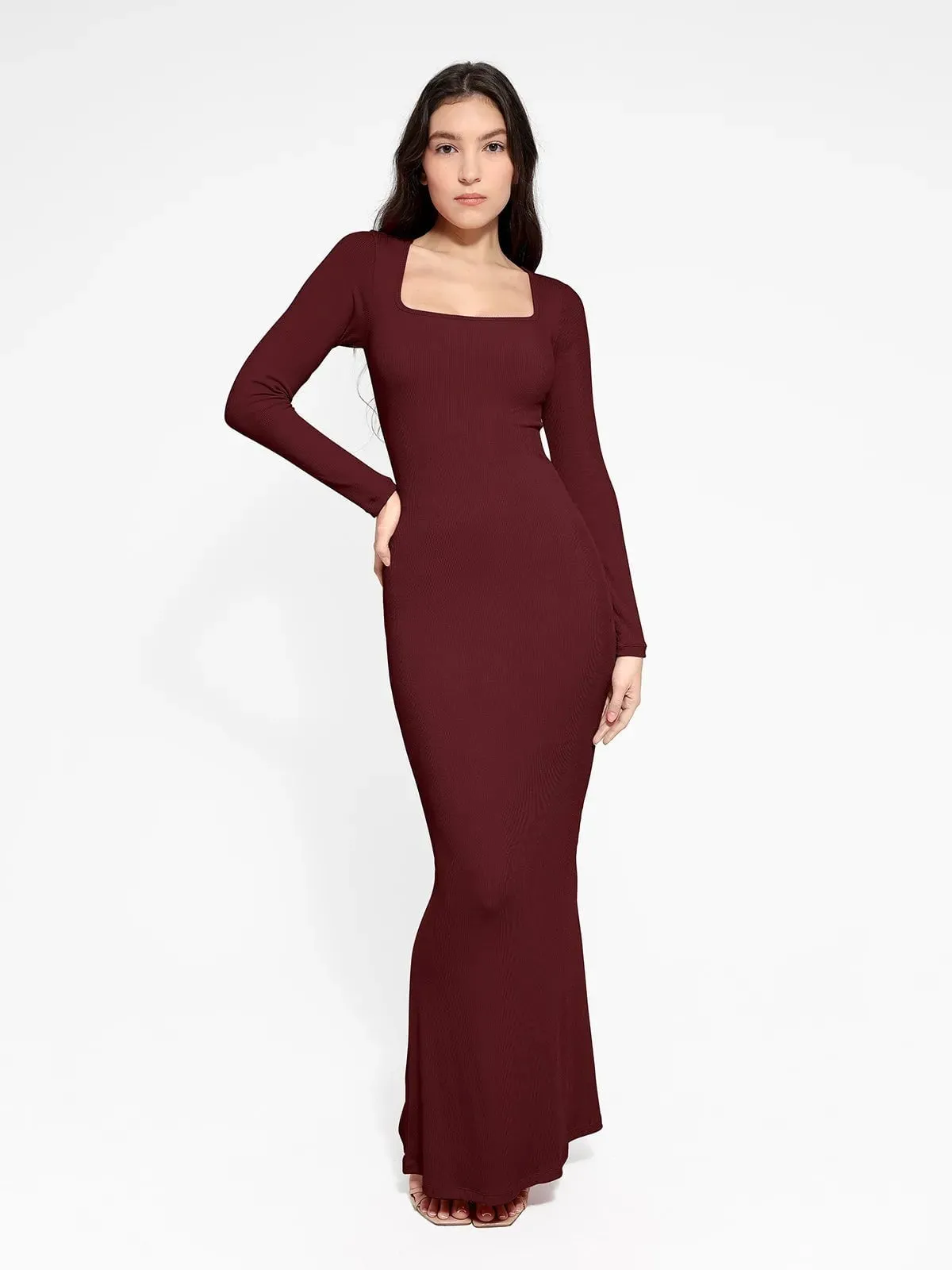 Shapewear Square Neck Long Sleeve Slimming Modal Maxi Dress