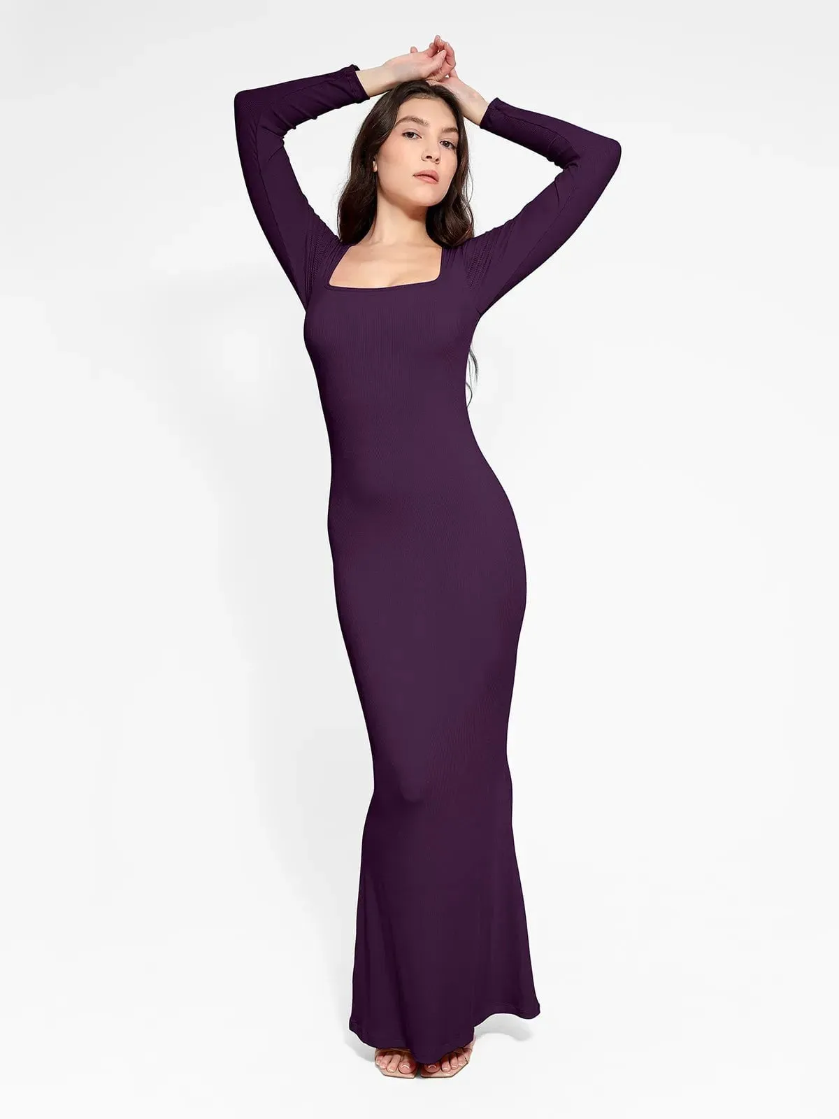 Shapewear Square Neck Long Sleeve Slimming Modal Maxi Dress