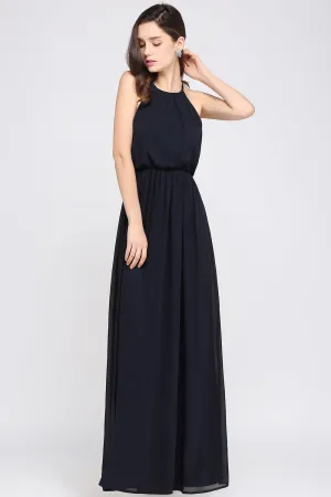 Simple A-Line Chiffon Halter Sleeveless Long Bridesmaid Dresses