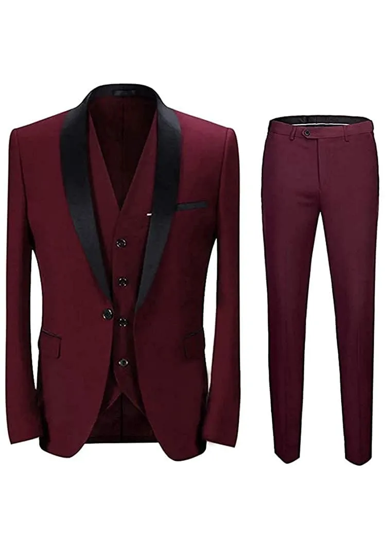 Slim Fit 3 Piece Shawl Collar Tuxedo Suit