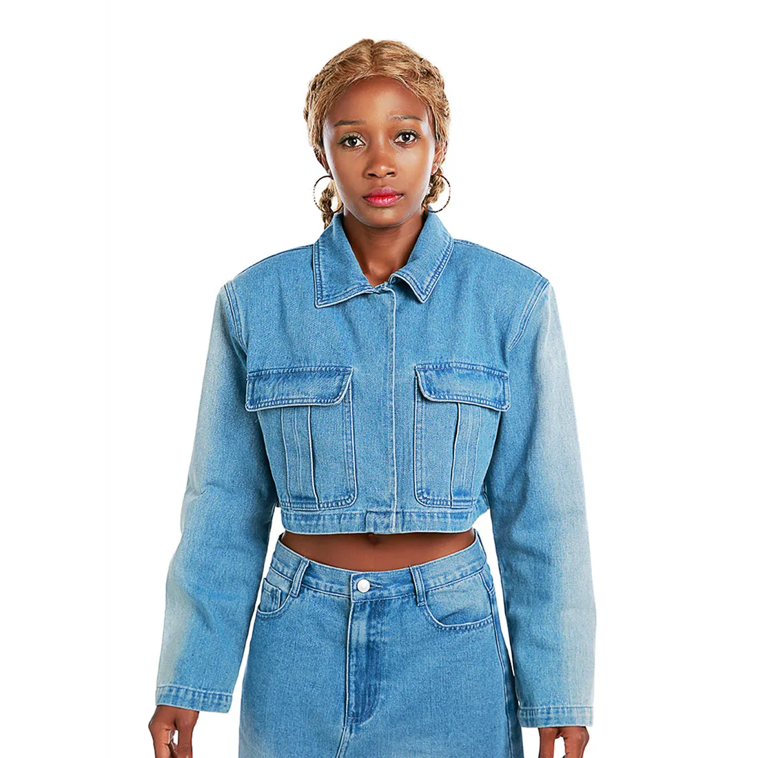 Solid Shoulder Padded Denim Jacket