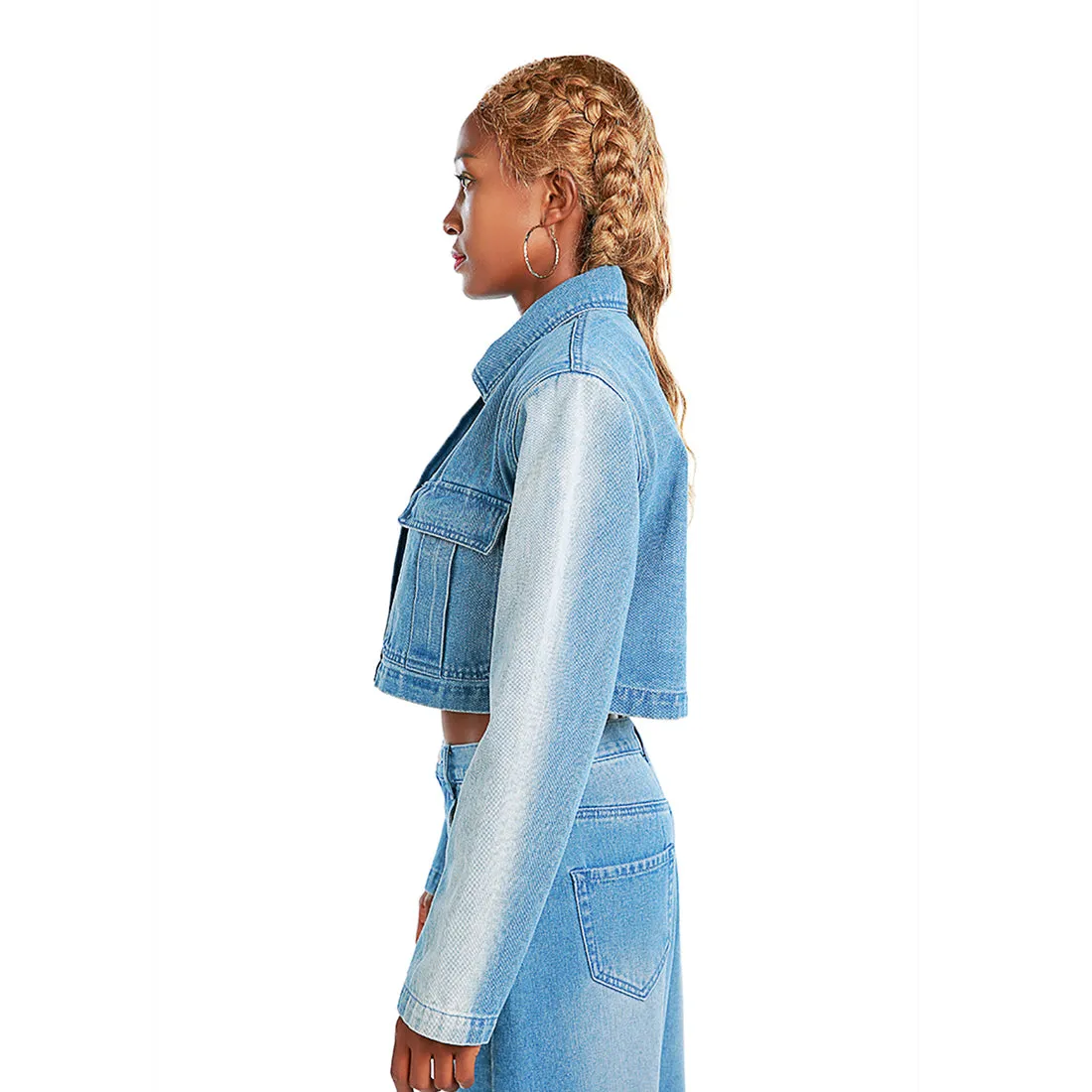 Solid Shoulder Padded Denim Jacket