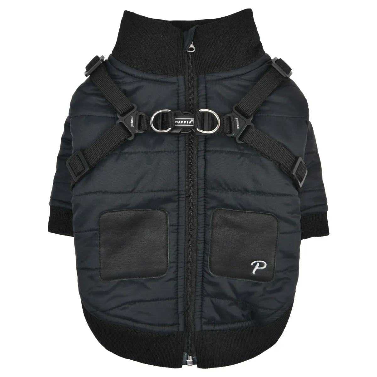 stratus mock neck jacket with harness - black