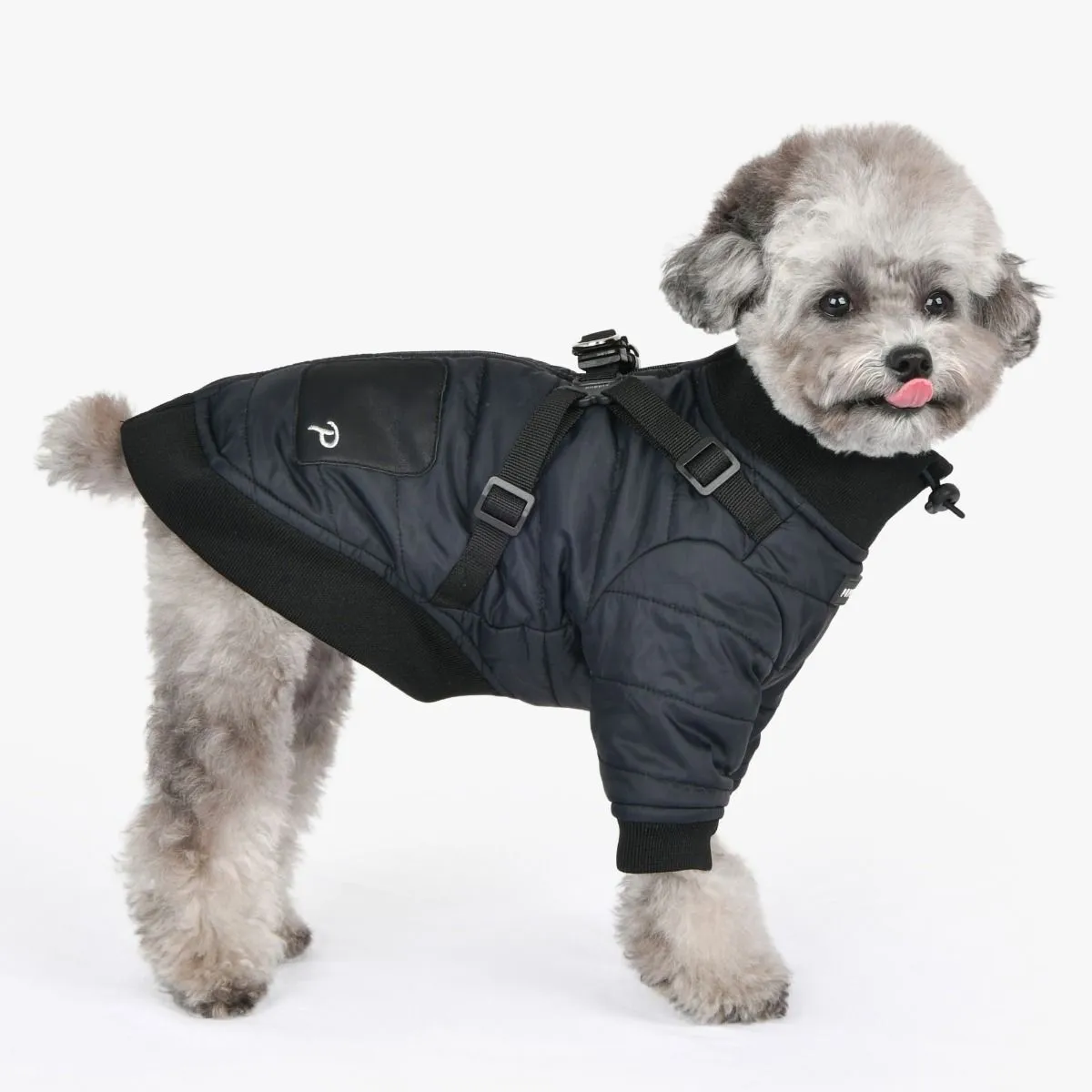 stratus mock neck jacket with harness - black