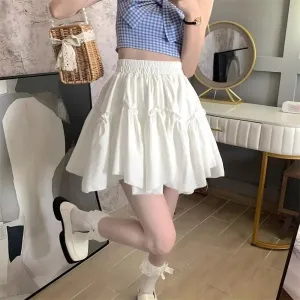 Sweet White Mini Skirt with Ruffle Detail and Irregular Patchwork Design