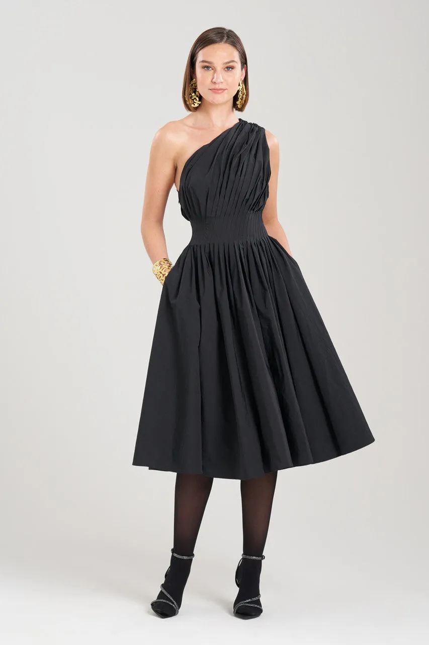 Taffeta One Shoulder Pleated Dress