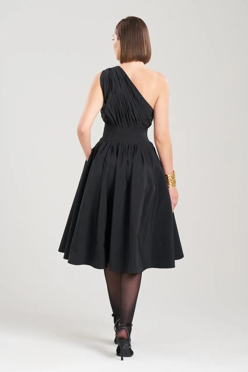 Taffeta One Shoulder Pleated Dress