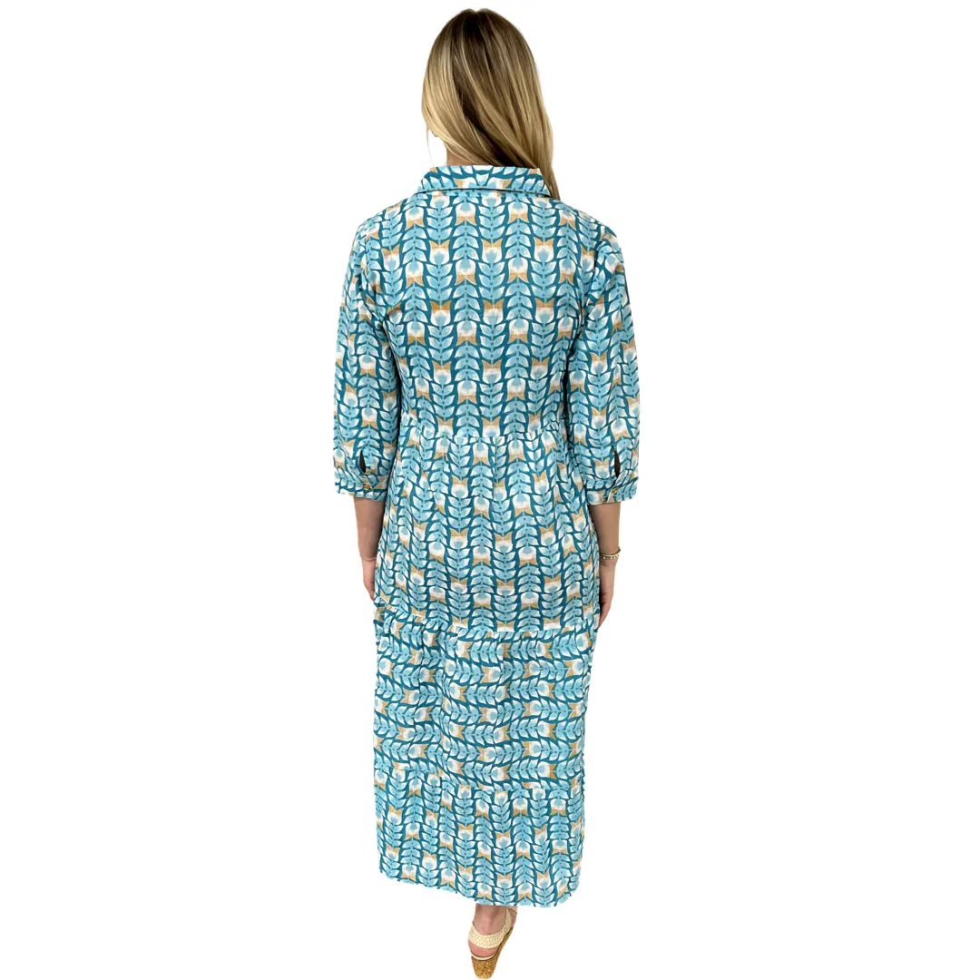 The Marion Button Front Dress in Turquoise