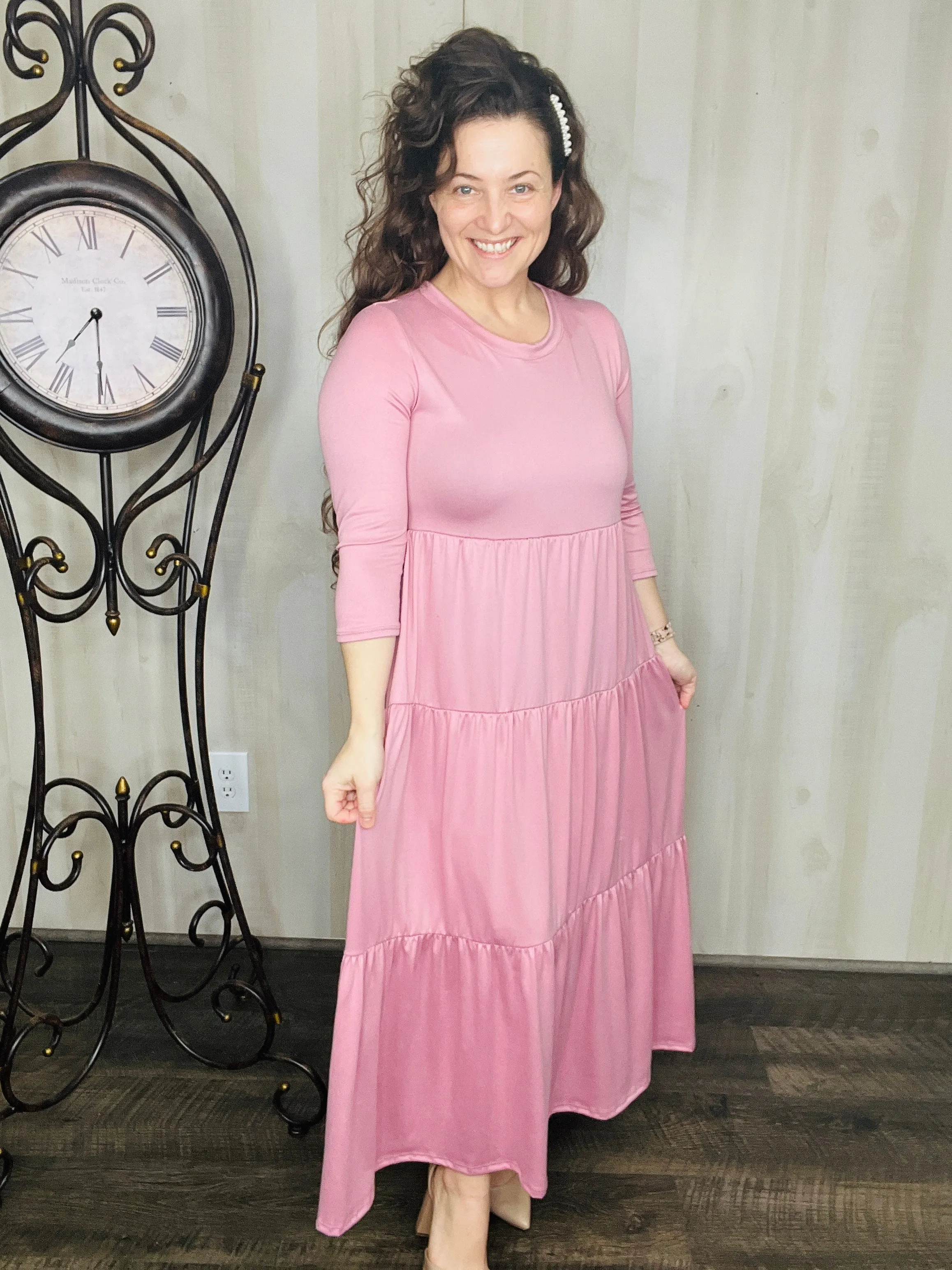 Tonya Tiered Dress-Mauve Pink