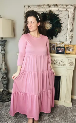 Tonya Tiered Dress-Mauve Pink