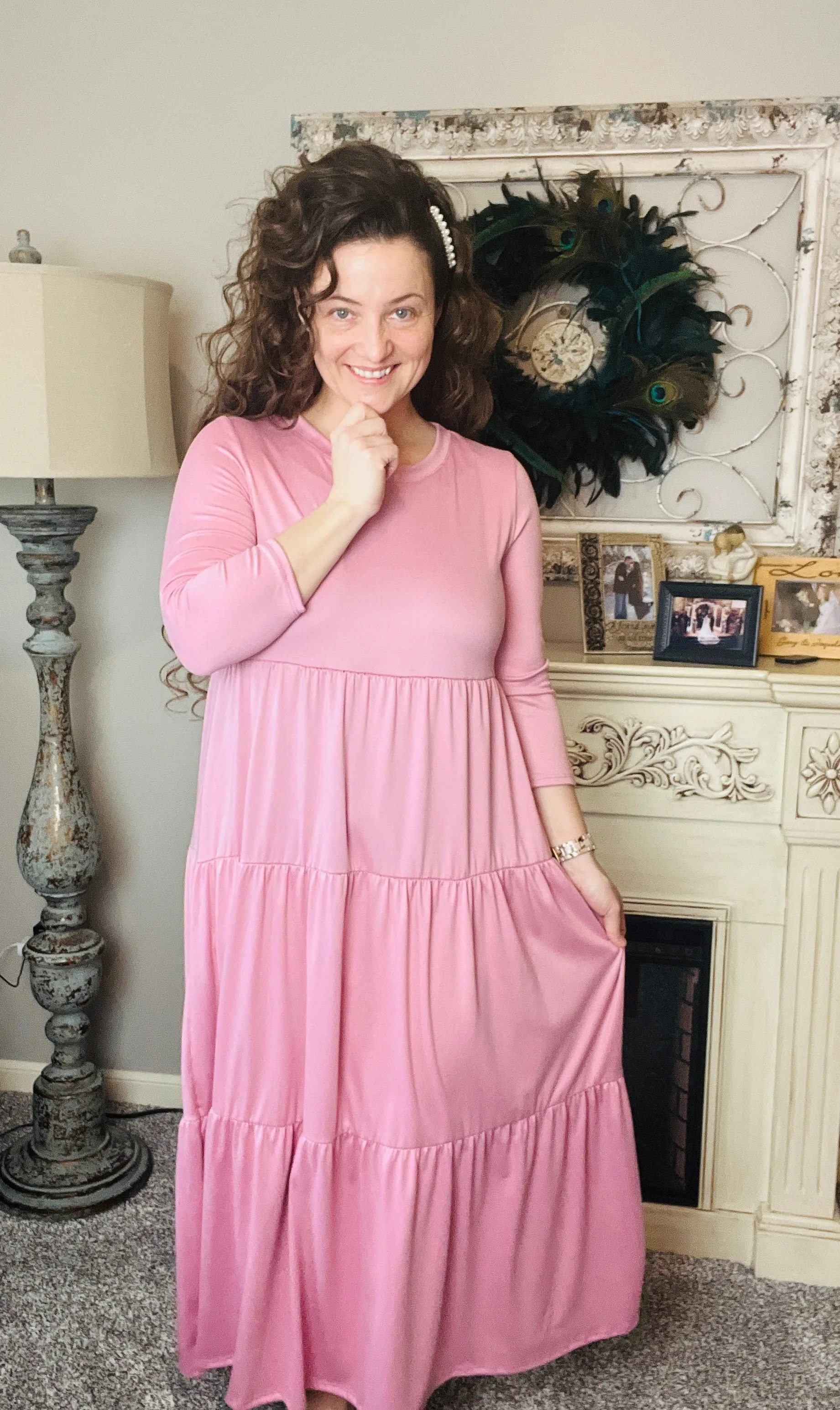 Tonya Tiered Dress-Mauve Pink