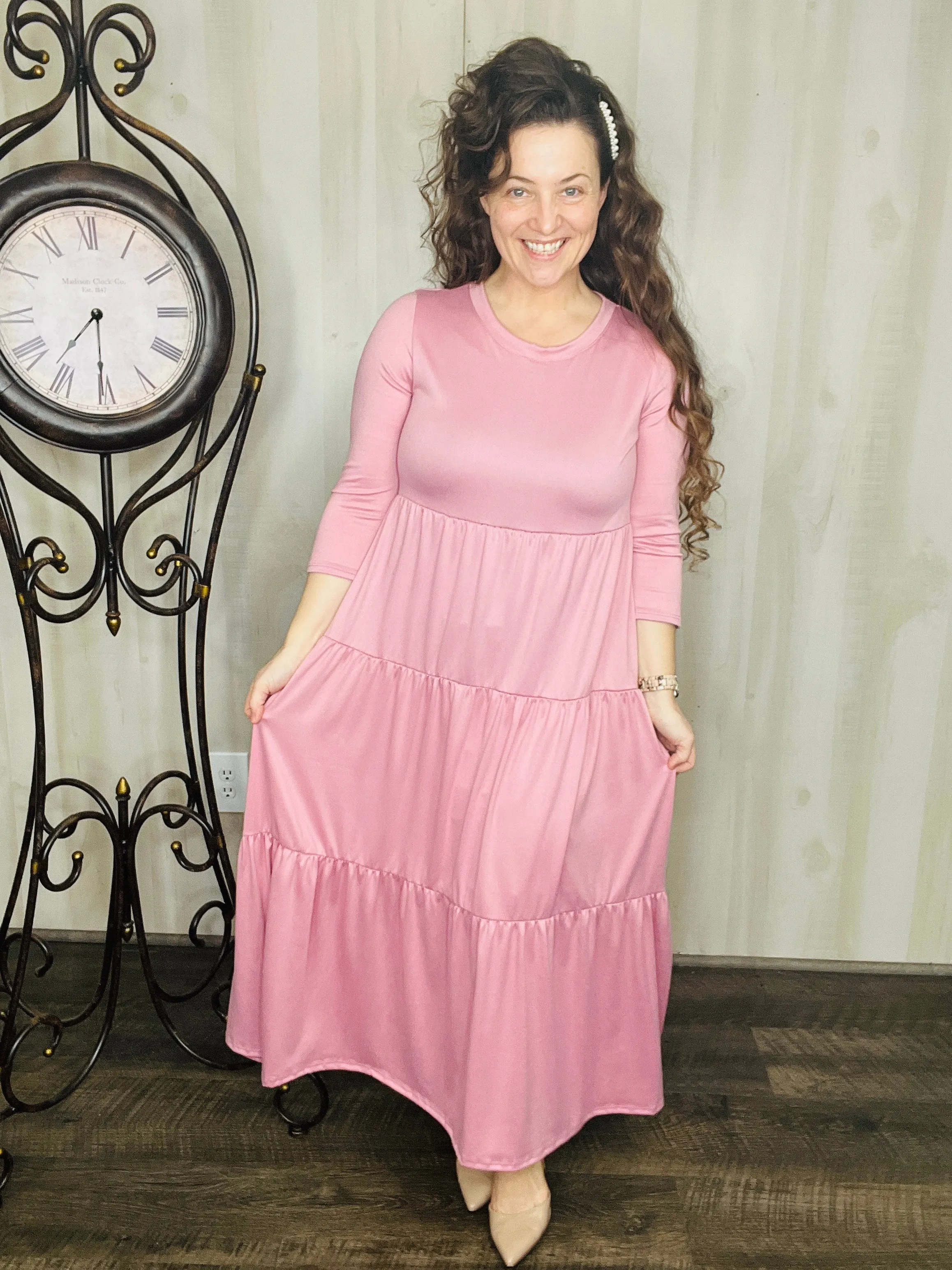 Tonya Tiered Dress-Mauve Pink