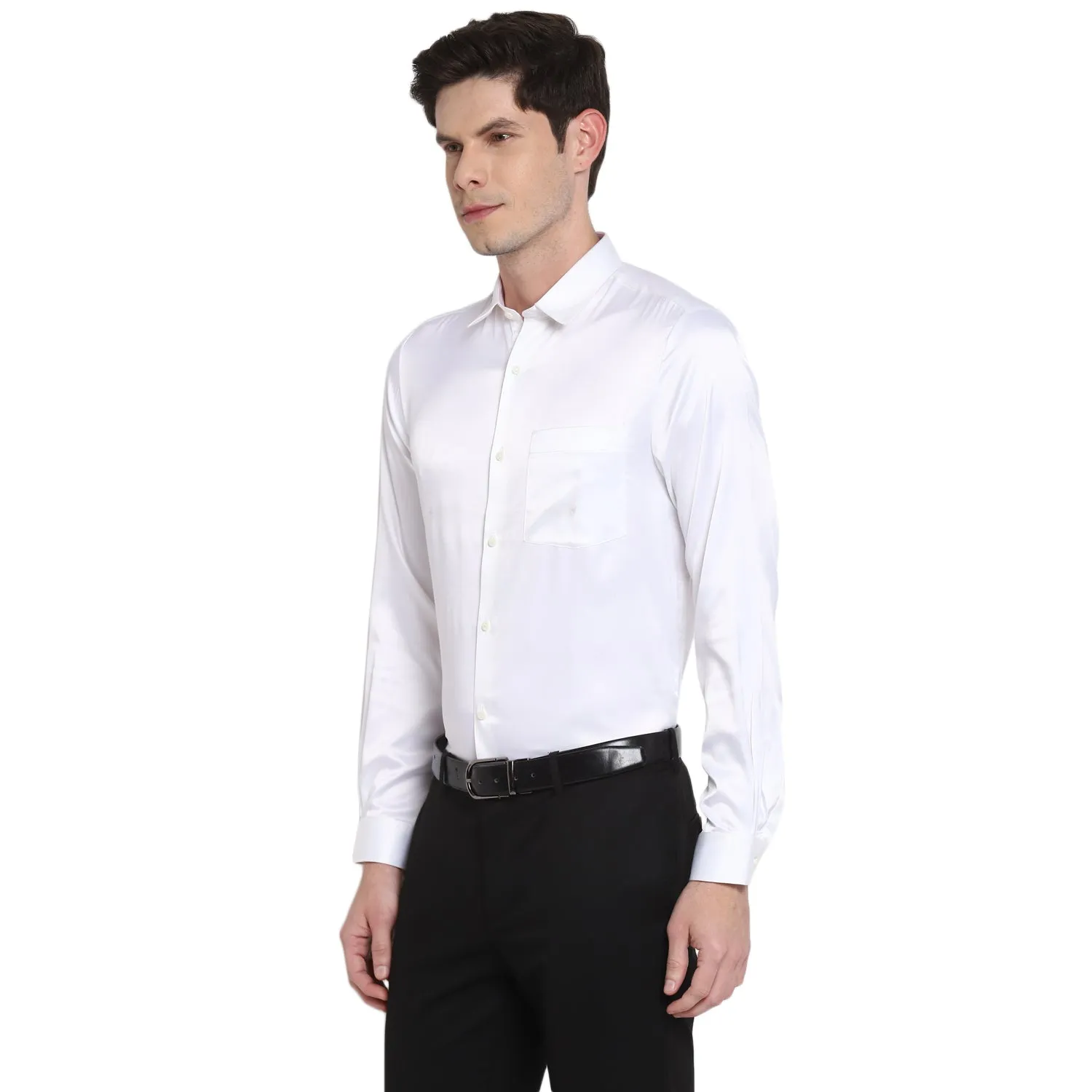 Turtle Men White Satin Solid Regular Fit Shirts