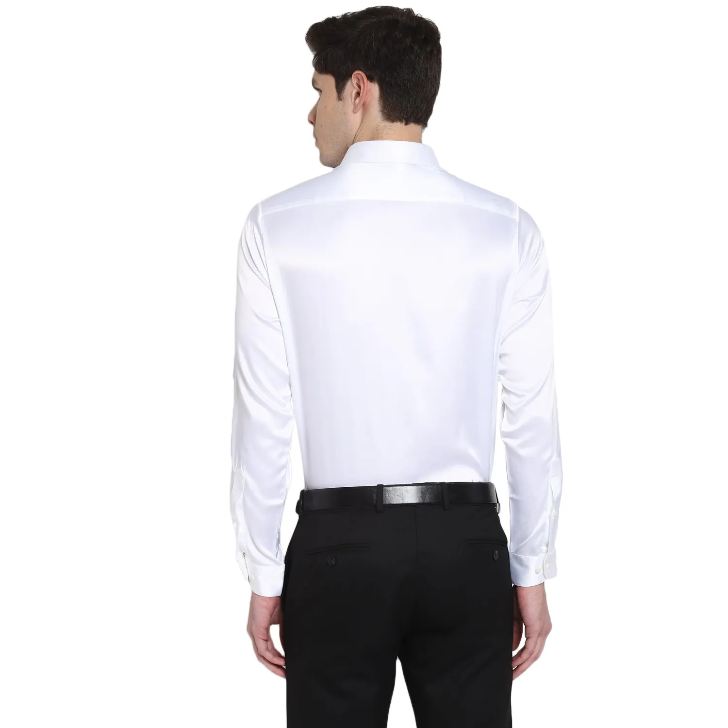 Turtle Men White Satin Solid Regular Fit Shirts