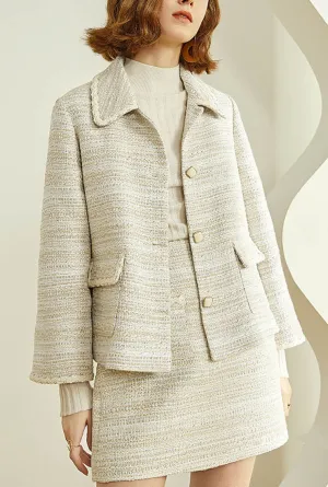 Tweed Flare Sleeve Jacket And Shirt Two Piece Set