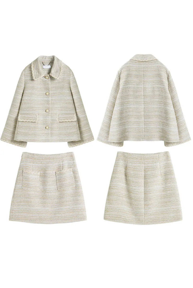 Tweed Flare Sleeve Jacket And Shirt Two Piece Set