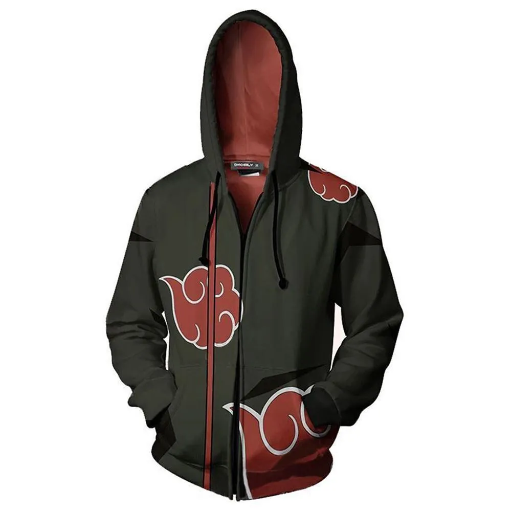 Unisex Zipper Hoodies Cosplay Naruto Hoodies Cool Outerwear Coat Hooded Sweatshirts