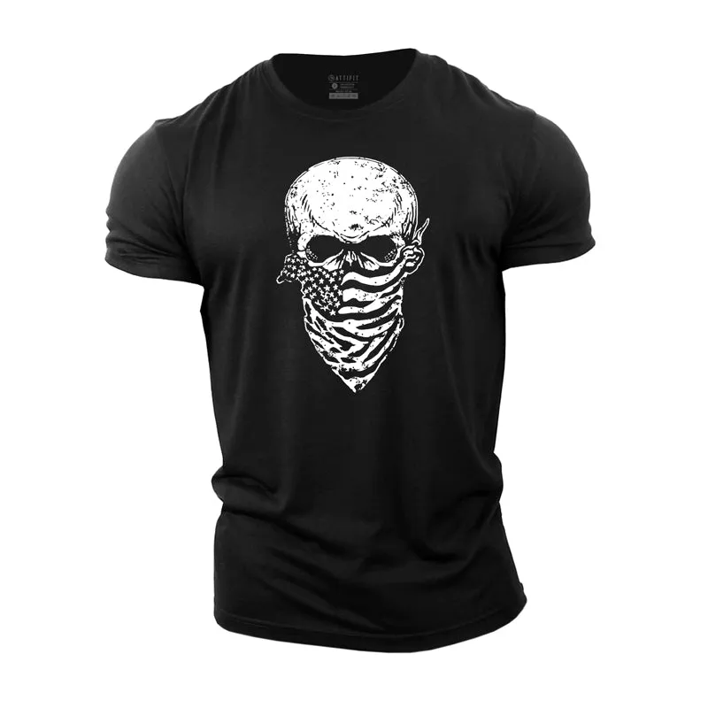 USA Scarf Skull Cotton T-Shirt