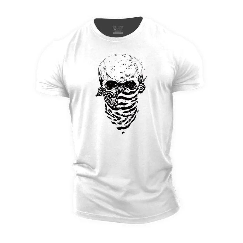 USA Scarf Skull Cotton T-Shirt