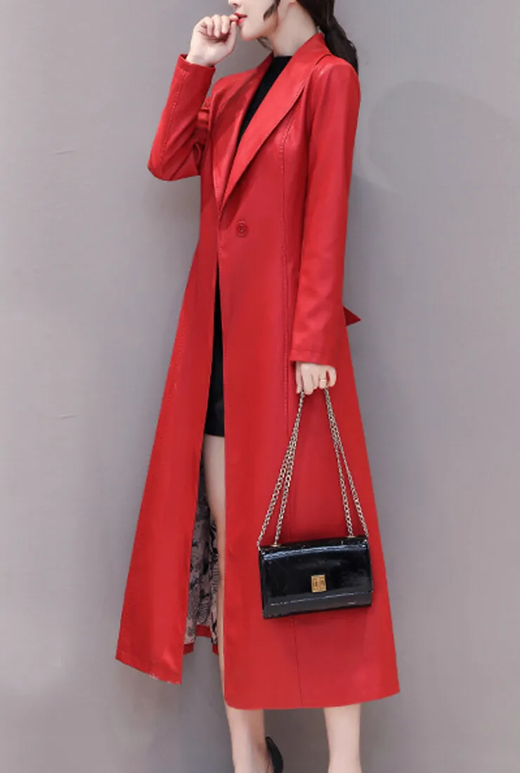 Waist Lapel Leather Trench Coat