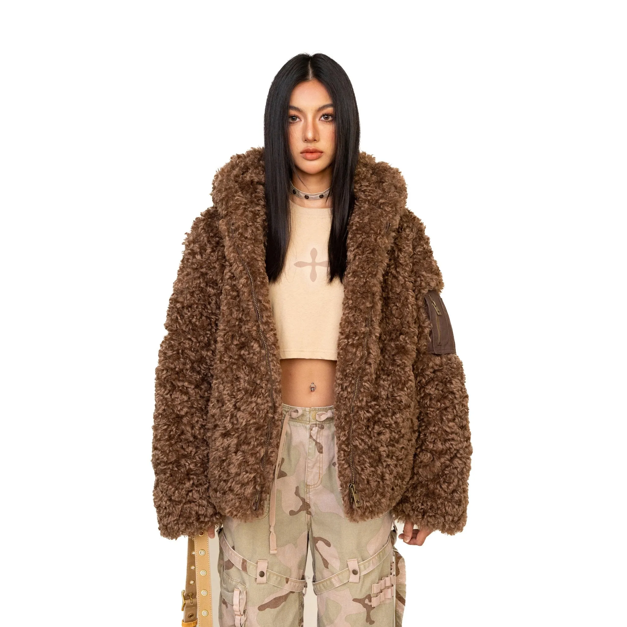 WildWorld Adventure Outdoor Faux Fur Hoodie In Brown