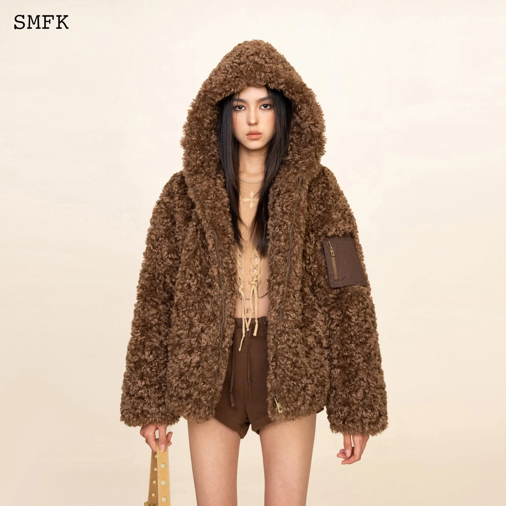 WildWorld Adventure Outdoor Faux Fur Hoodie In Brown