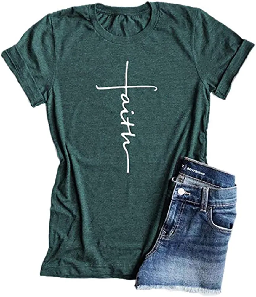 Women Cross Faith Blessed Jesus T-Shirt Christian Shirt