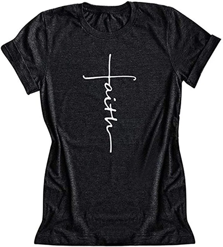 Women Cross Faith Blessed Jesus T-Shirt Christian Shirt