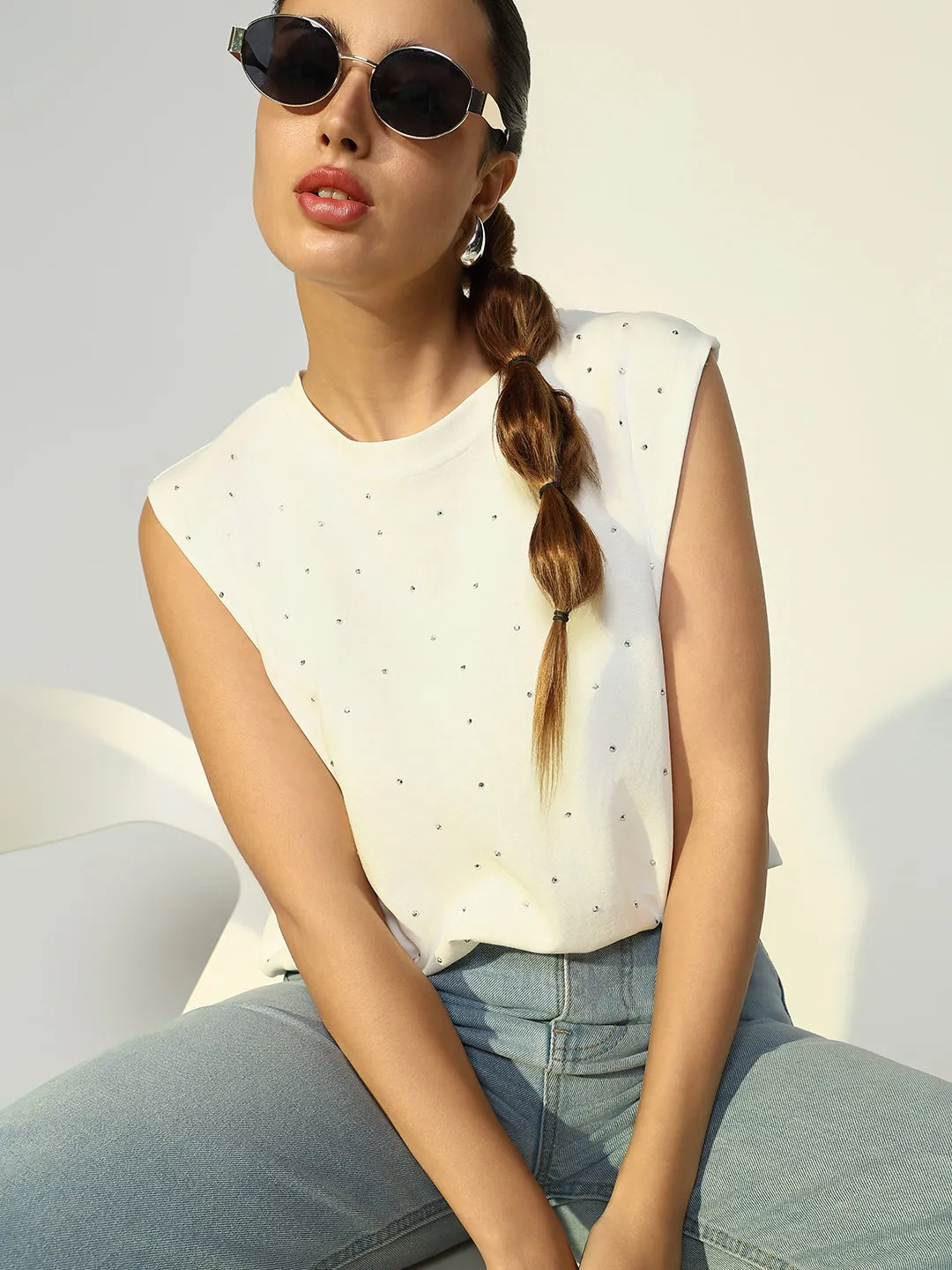 Women Solid White Blouson Top