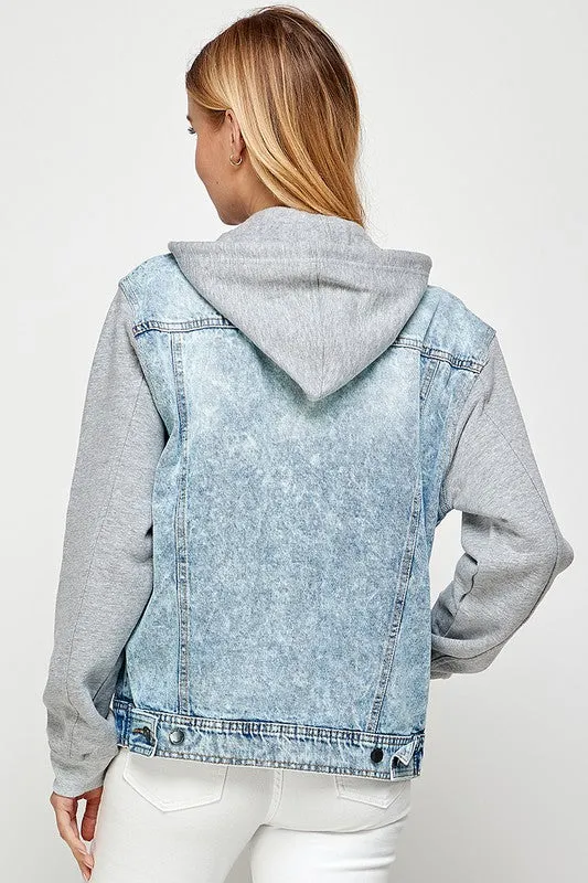 Women's Denim  Jacket with Fleece Hoodies