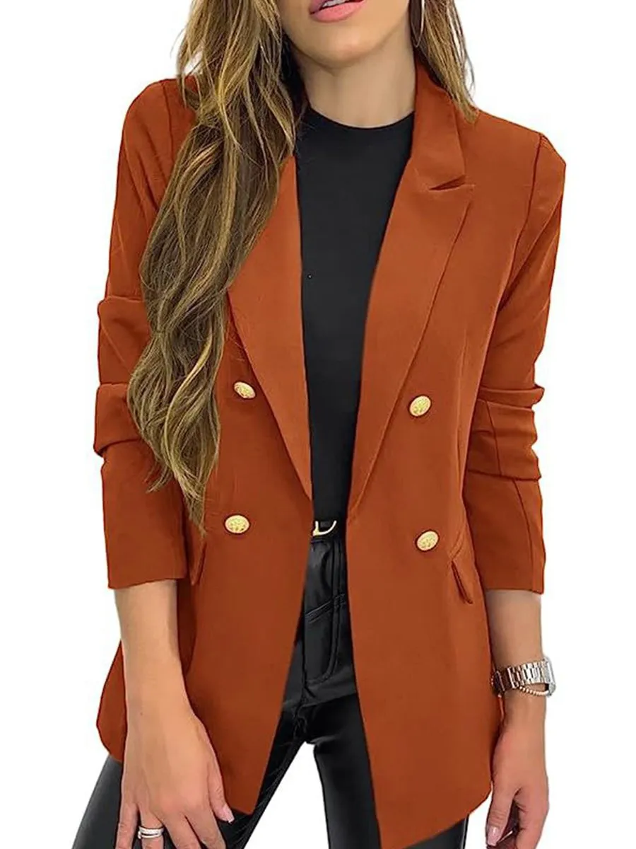 Women's Solid Color Casual Long Sleeve Lapel Button Blazer