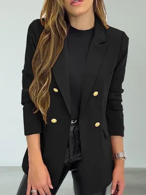 Women's Solid Color Casual Long Sleeve Lapel Button Blazer