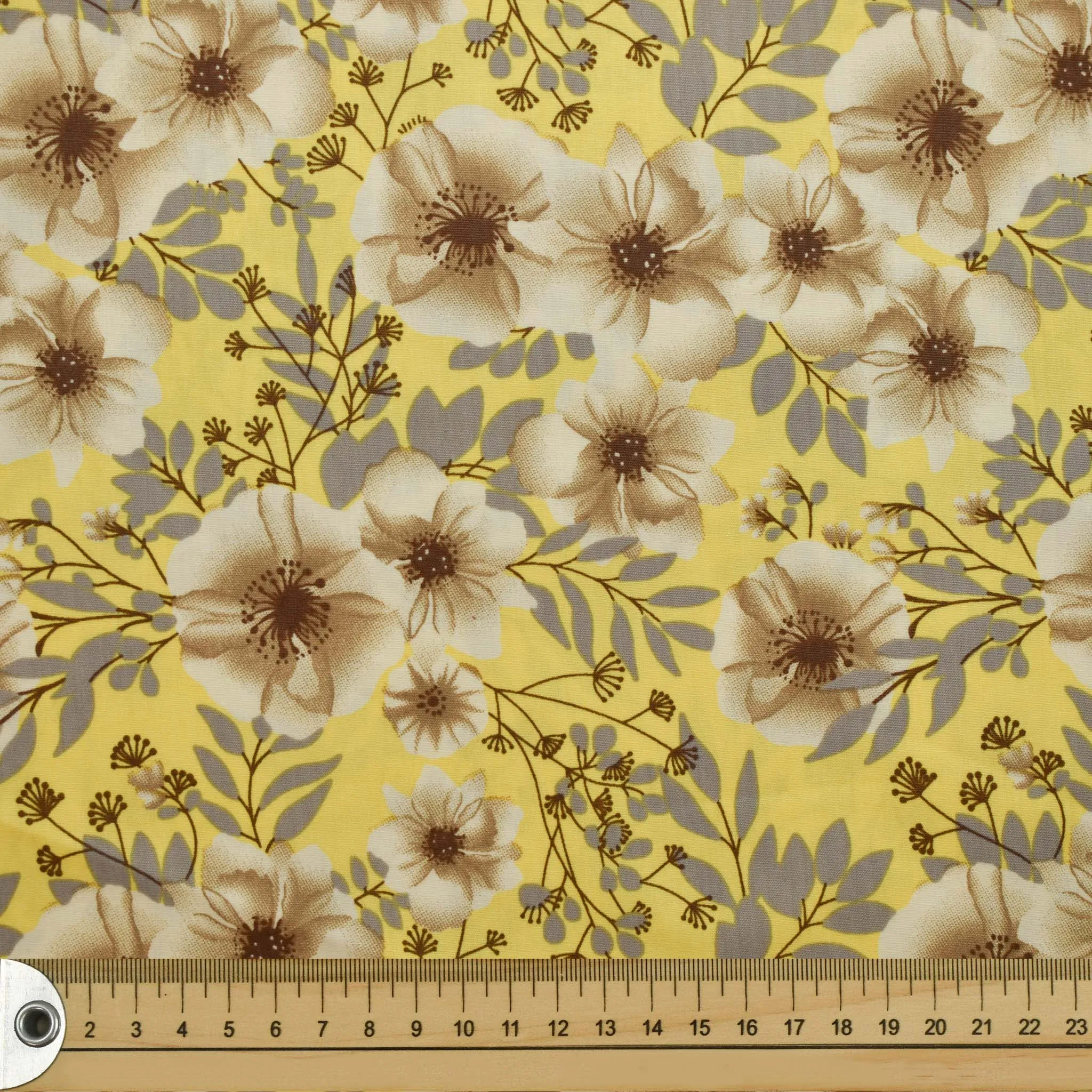 Yellow Beige Poppies Cotton Print