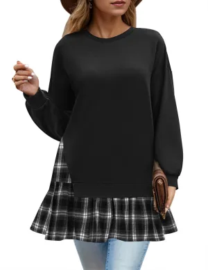 Zeagoo Women Oversized Sweatshirt Plaid Patchwork Dress